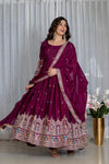 Tulip Wine Designer Cinon Silk Anarkali Suit Set
