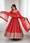 Trending Red Pure Crunchy Silk Anarkali Gown
