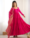 Burgundy Pink Pure Soft Roman Silk Kalamkari Anarkali Gown
