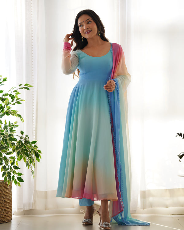 Light Pestle Rainbow Colored Heavy Fox Georgette Anarkali Gown