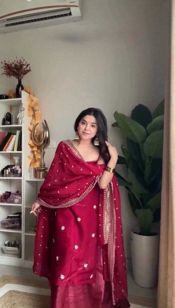 Red Premium Anarkali Suit Set