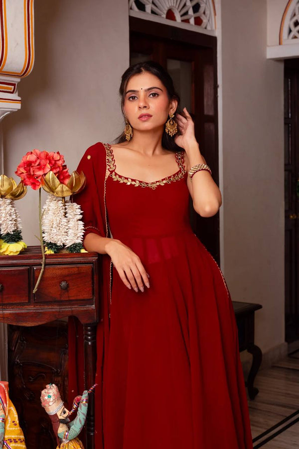 Juli Red Premium Anarkali Suit Set
