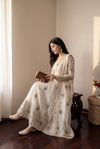White Peacock Embroidered Trendy Anarkali Suit Set with Dupatta
