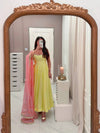 Yellow Anarkali Suit Set with Pink Organza Dupatta Festive & Wedding Wear
