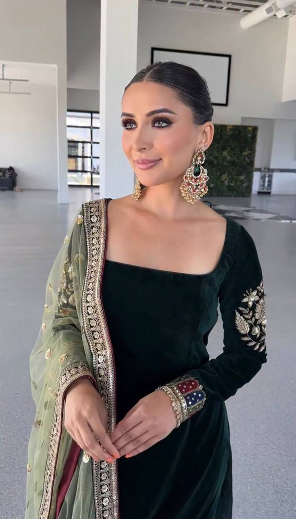 Green Velvet Premium Fancy Suit Set