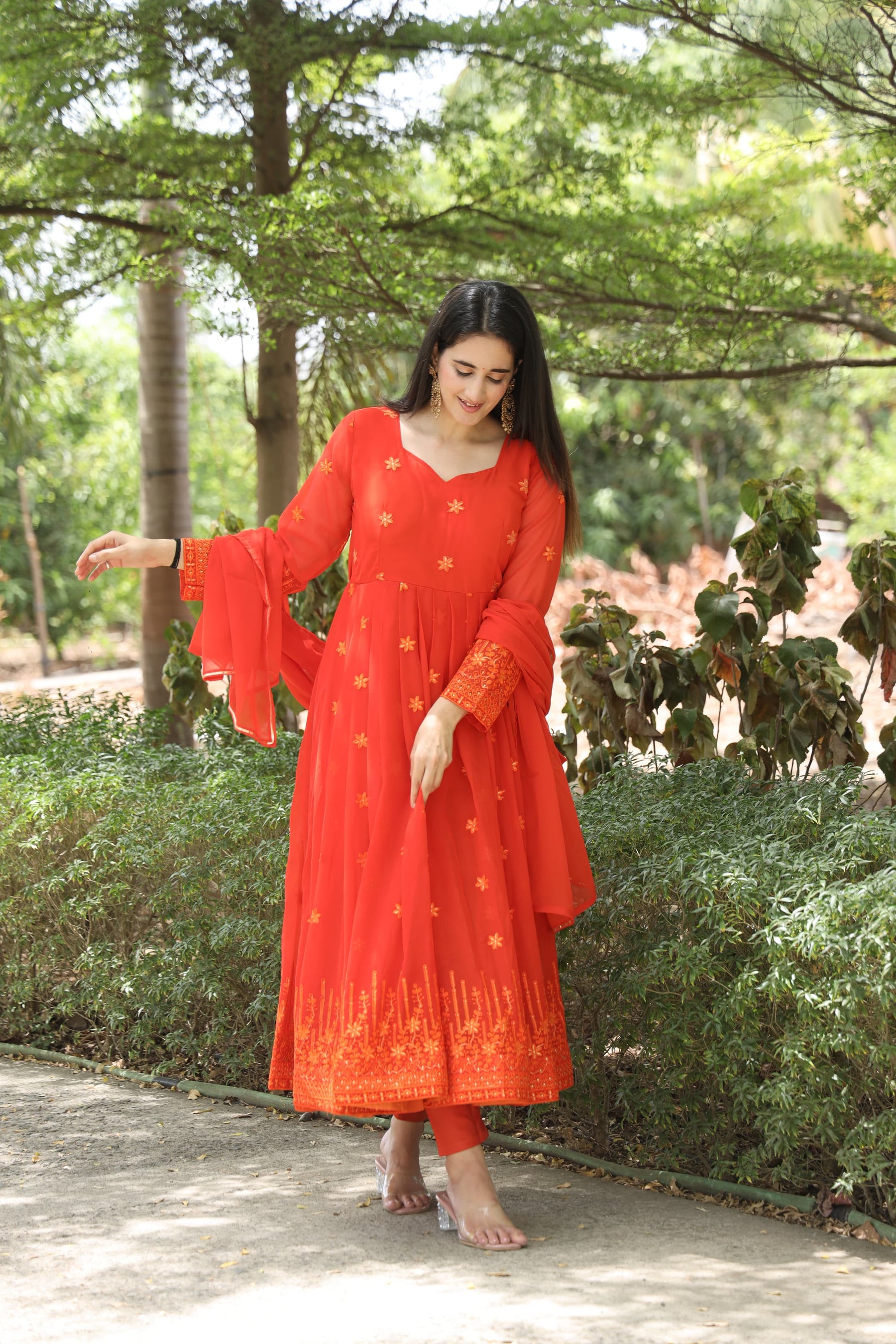 KESHVI'S ORANGE COLOURED ANARKALI SUIT SET SC 05