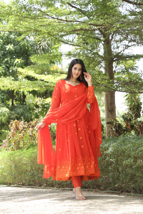 KESHVI'S ORANGE COLOURED ANARKALI SUIT SET SC 05