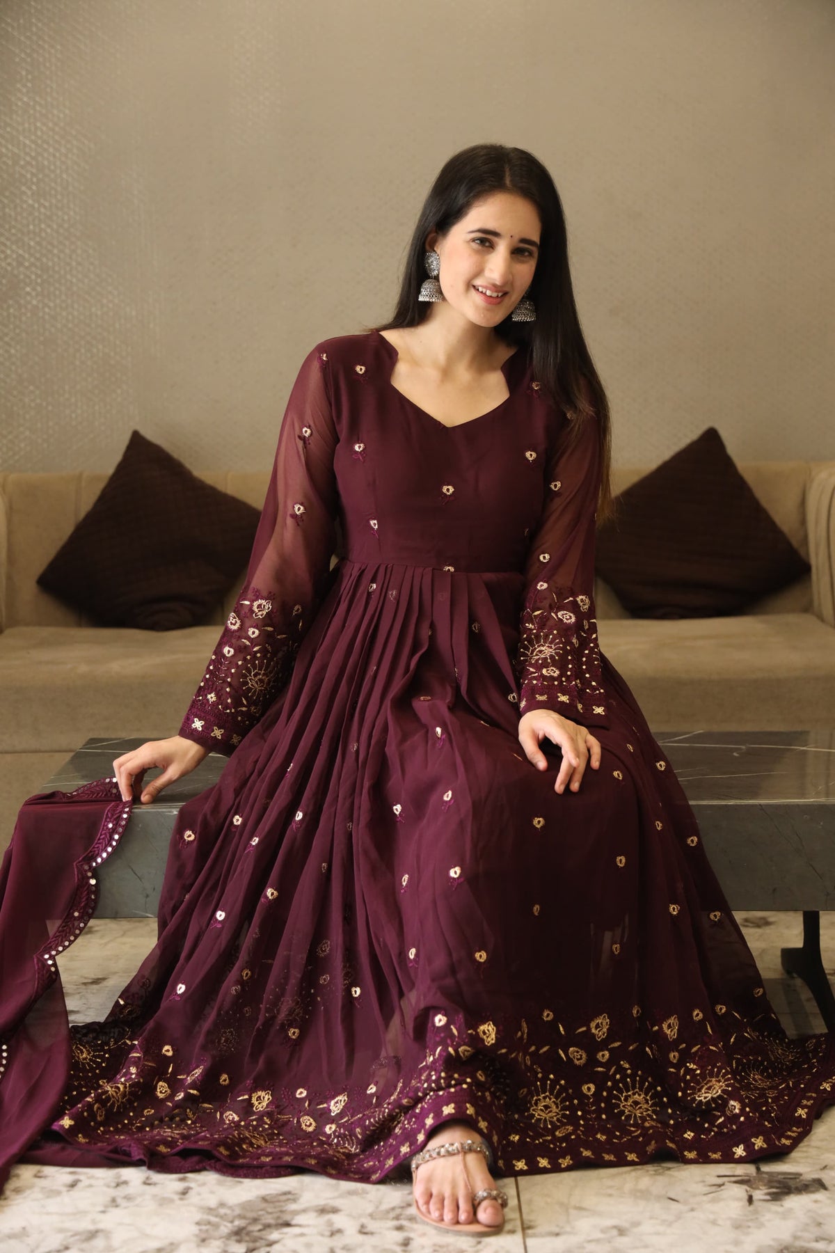 VIBHUTI'S WINE COLOURED ANARKALI SUIT SET SC 06