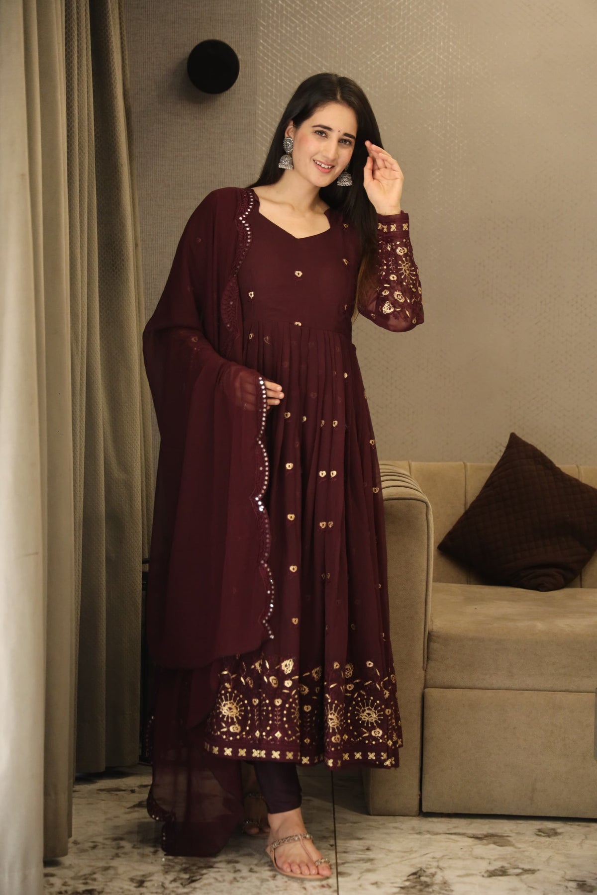 VIBHUTI'S WINE COLOURED ANARKALI SUIT SET SC 06