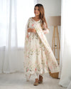 Maitri White Floral Digital Printed Pure Organza Anarkali Gown