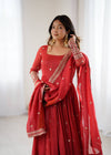 Trending Red Pure Crunchy Silk Anarkali Gown