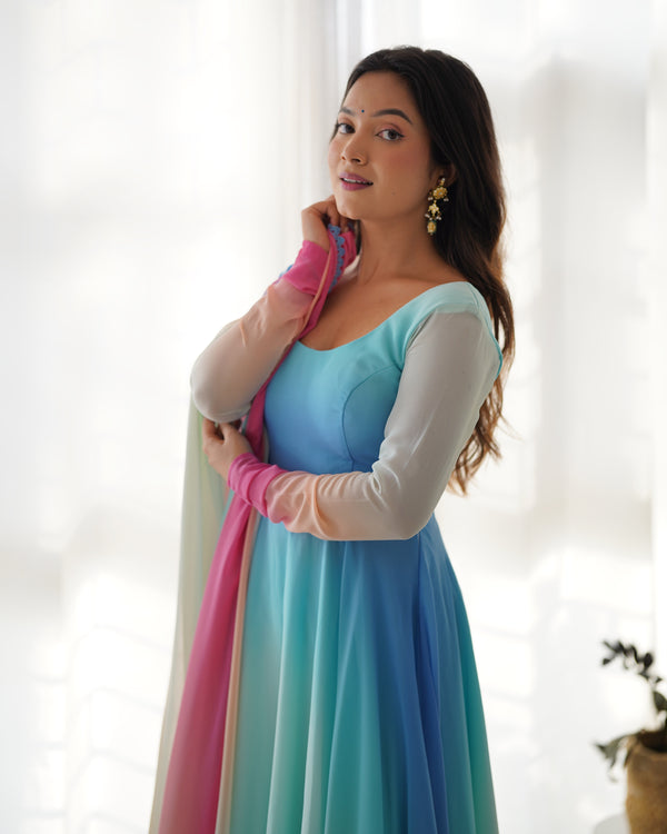 Light Pestle Rainbow Colored Heavy Fox Georgette Anarkali Gown