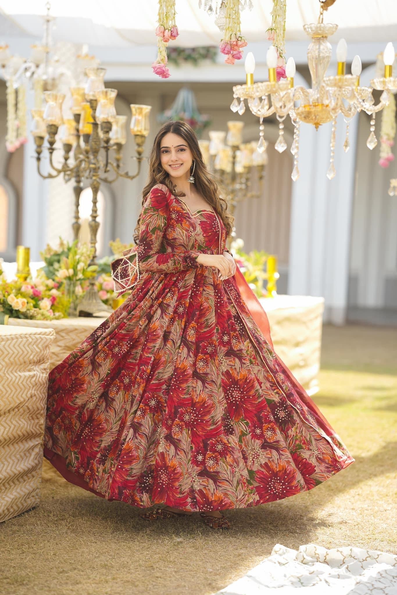 SALISHA RED MALTI COLOR ANARKALI SUIT SET LW 123