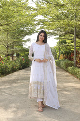 MANVI'S WHITE COLOURED ANARKALI SUIT SET SC 11