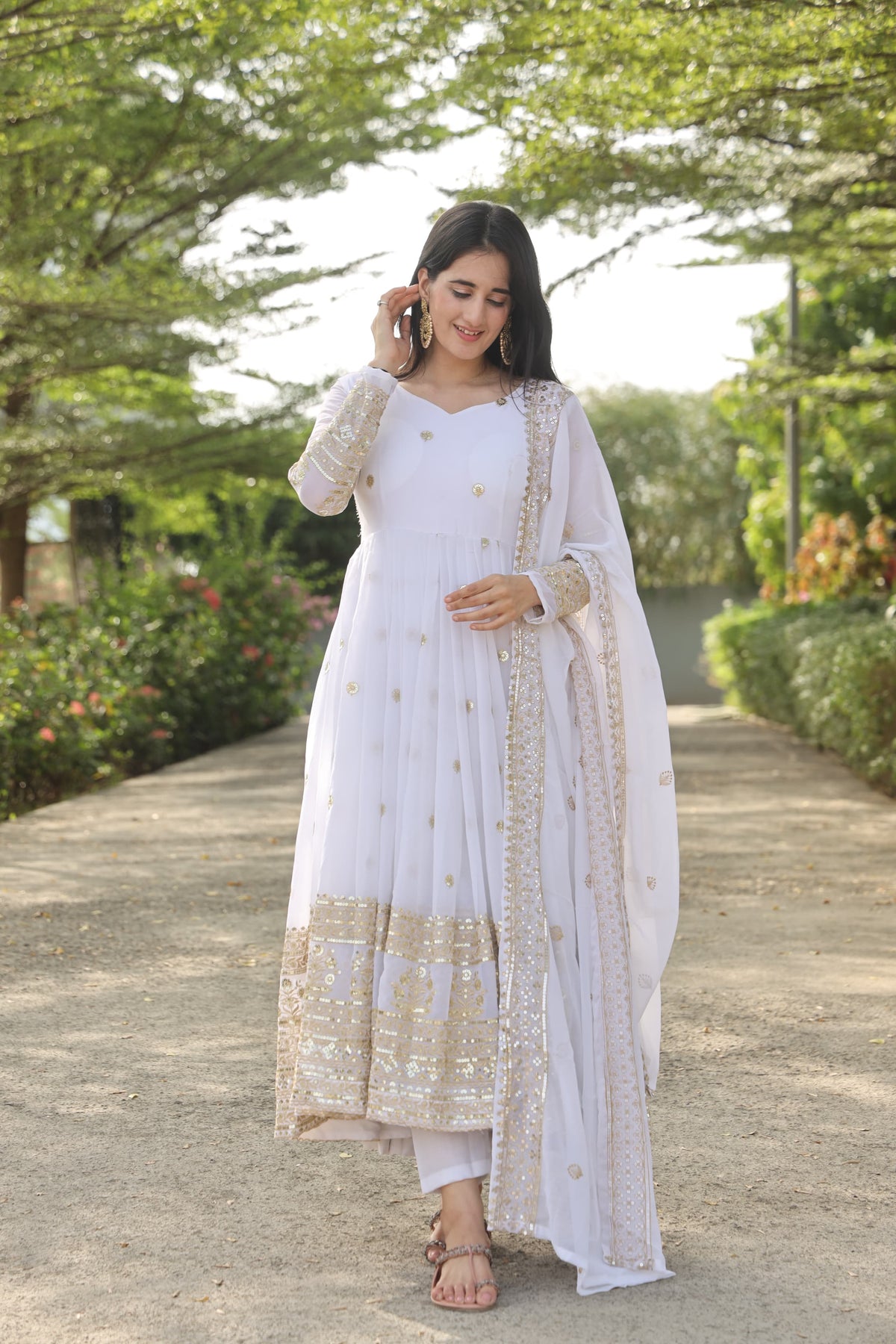 MANVI'S WHITE COLOURED ANARKALI SUIT SET SC 11