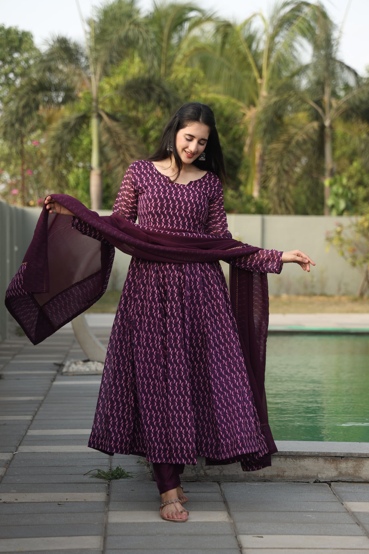 DHARANI'S WINE COLOURED ANARKALI SUIT SET SC 12