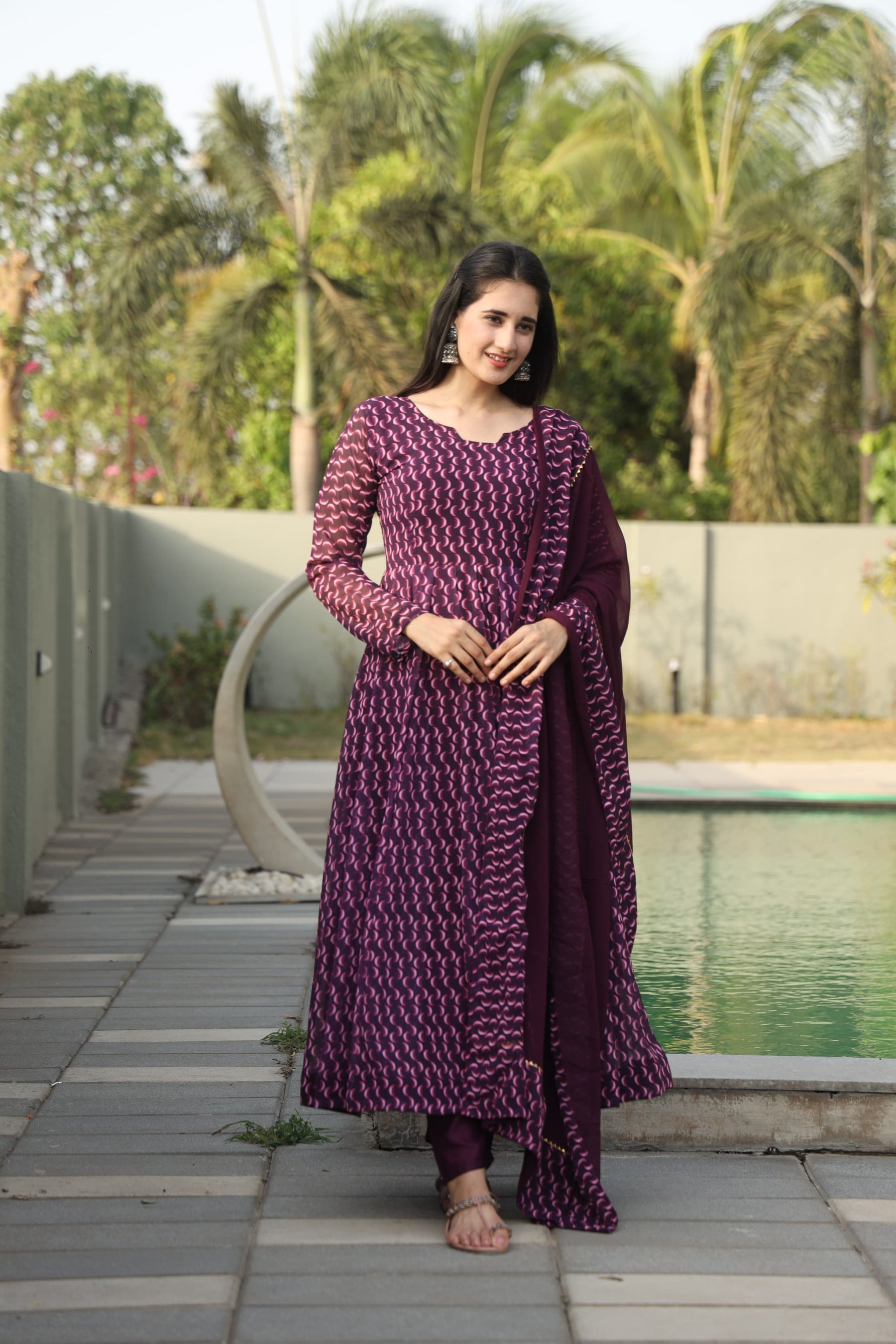 DHARANI'S WINE COLOURED ANARKALI SUIT SET SC 12