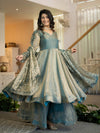 Elegant Ice Blue Embroidered Anarkali Suit Set with Dupatta
