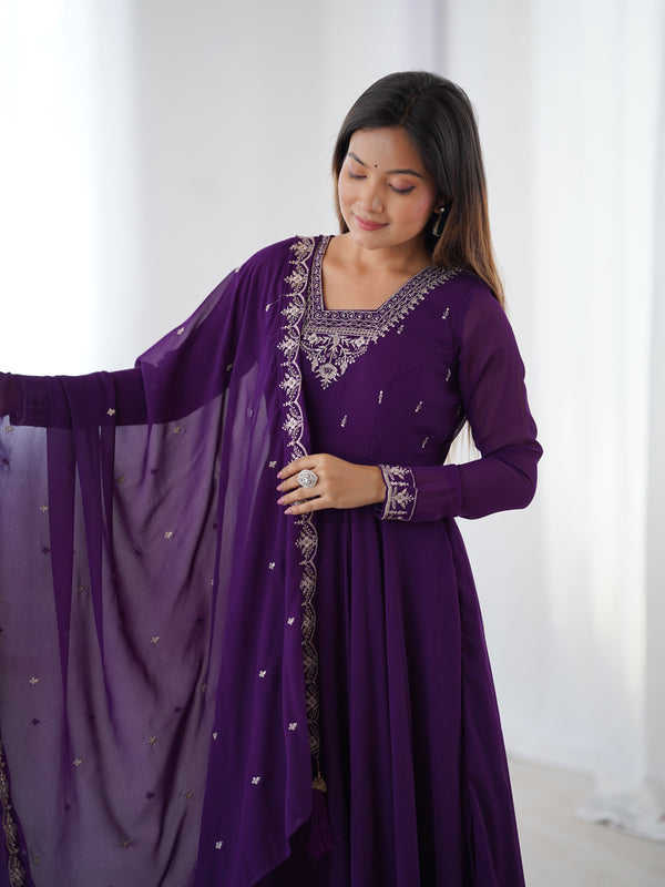 Suri Purple Embroidery Pure Georgette Anarkali Gown