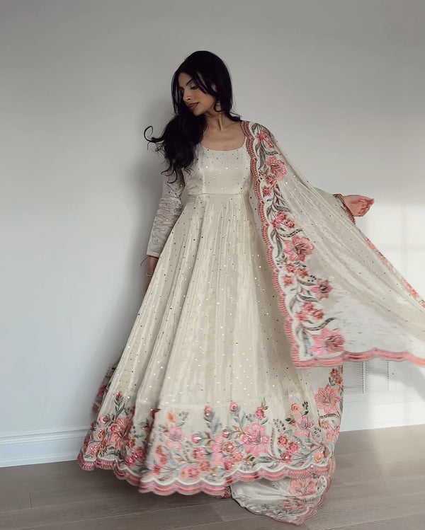 AARUSHI'S VICHITRA SILK WHITE EMBROIDERED SUIT SET