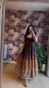 Elegant Brown Floral Embroidered Anarkali Suit Set