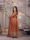 Rust Brown Designer Anarkali Suit with Mirror Work & Dupatta