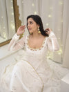 Bindiya White Faux Georgette Embroidered Suit Set