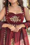Designer Maroon Embroidered Anarkali Suit Set for Women
