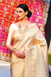 Cream Silk Woven Kanjivaram Saree
