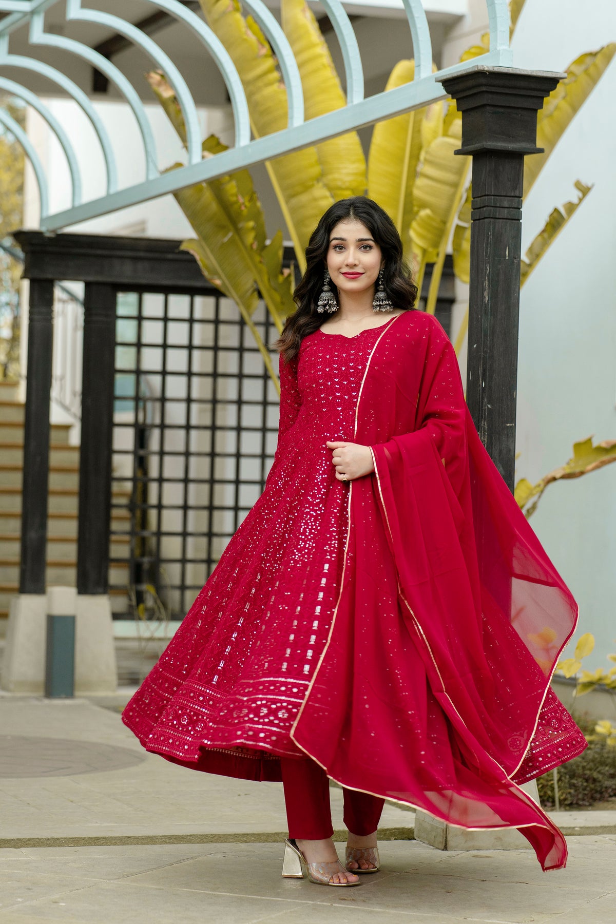 ATMIYA RED ANARKALI SUIT SET SC 6013