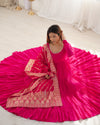 Burgundy Pink Pure Soft Roman Silk Kalamkari Anarkali Gown