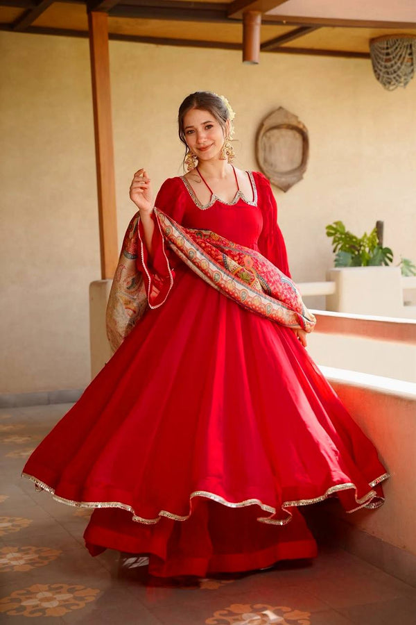 Luxury Red Party Wear Anarkali Suit Set for Women