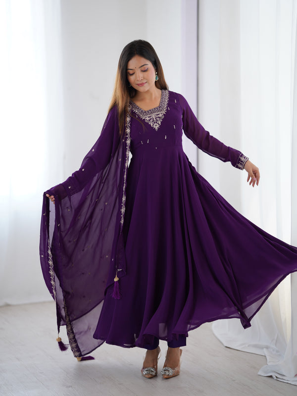 Suri Purple Embroidery Pure Georgette Anarkali Gown