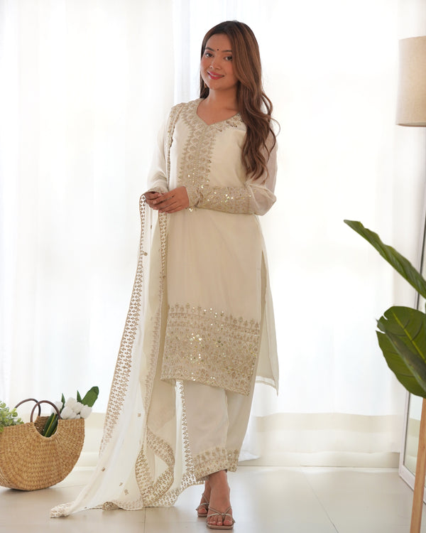 White Designer Embroidery Pure Organza Anarkali Gown