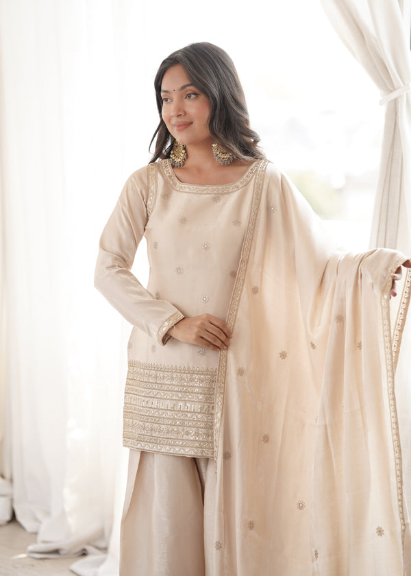 Royal Ivory Punjabi Suit with Embellished Dupatta