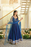 Royal Blue Embroidered Anarkali Suit Set with Dupatta
