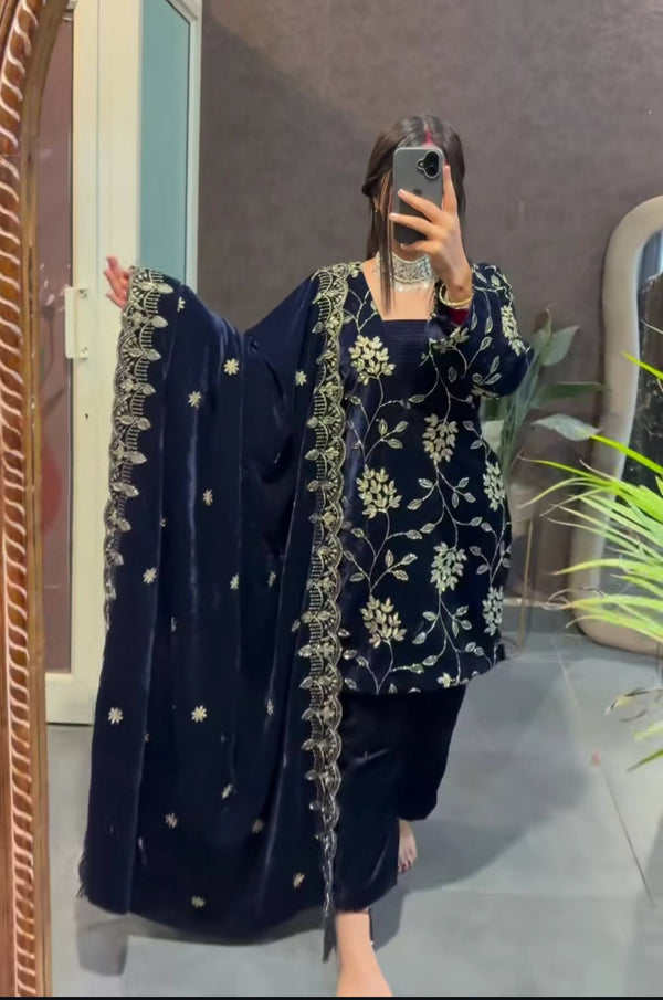 Blue Velvet Premium Fancy Suit Set