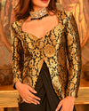 Black & Gold Brocade Peplum Top and Moss Fabric Wrap Skirt Set