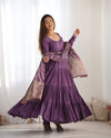 Burgundy Purple Pure Soft Roman Silk Kalamkari Anarkali Gown