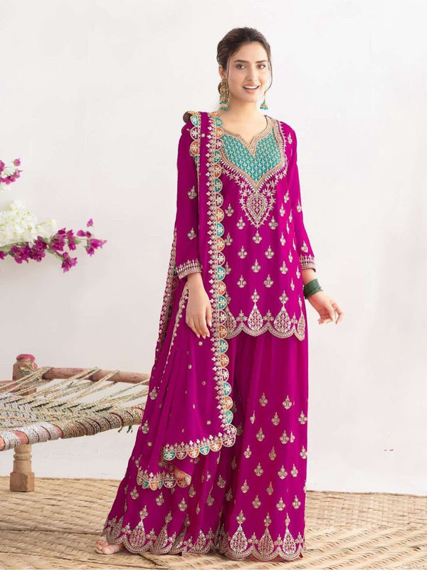 Multi Colored Heavy Embroidery Work Sharara Suit Set