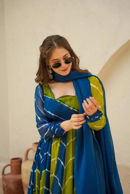 LAHERIYA BLUE FANCY ORGENZA SET 6007