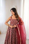 Elegant Maroon Ethnic Anarkali Gown with Dupatta
