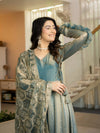 Elegant Ice Blue Embroidered Anarkali Suit Set with Dupatta