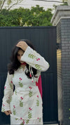 Ivory Floral Kurta Palazzo Set with Olive Green Dupatta