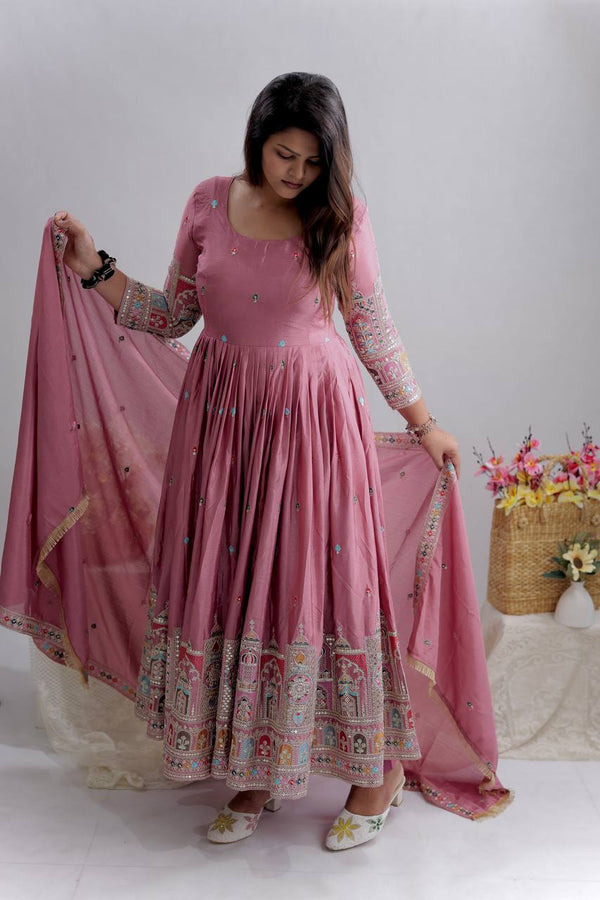 Fawna Pink Anarkali Suit Set with Dupatta