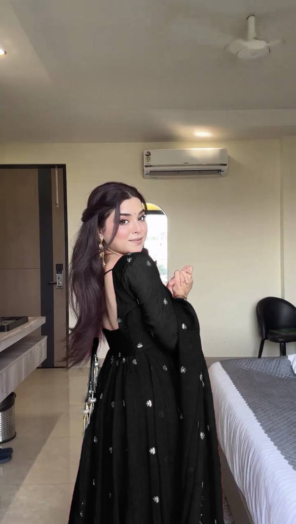 Black Chilli Slit Anarkali Premium Suit Set
