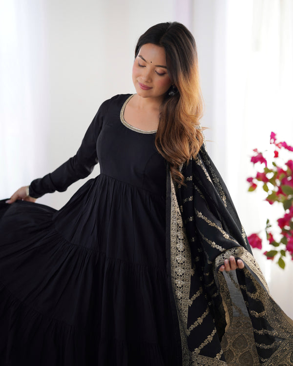 Burgundy Black Pure Soft Roman Silk Kalamkari Anarkali Gown