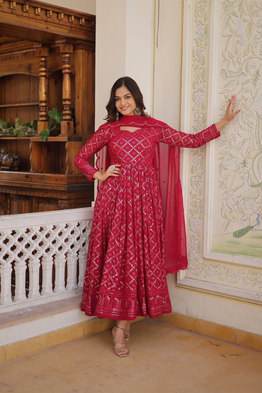 LIKSHA RANI & WINE EMBROIDERED GEORGETTE ANARKALI SUIT SET LW 124