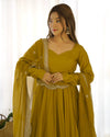 Divine Mustured Colored Heavy Roman Silk Chanderi Anarkali Gown
