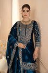 Blue Velvet Anarkali Suit Set with Dupatta